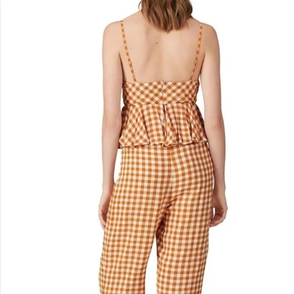 Saylor Gingham Plaid Jumpsuit Laken Apricot Womens XS Ruffle Tie Front - Picture 2 of 13
